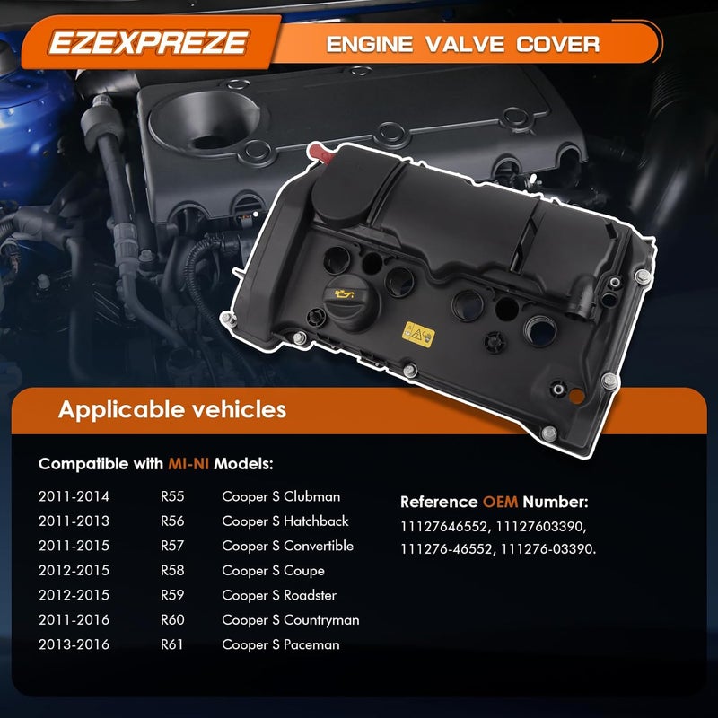E EZEXPREZE مجموعة غطاء الصمام Ezexpreze N18 متوافقة مع 2011-2016 جيل 2. ميني كوبر S R55 R56 R57 R58 R59 R60 R61 1.6 توربو استبدال # 11127646552 - Image 2